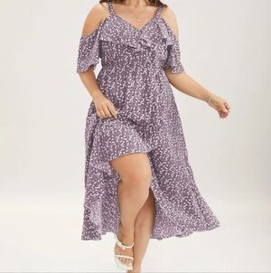 Cold-Shoulder Lavender Floral Midi Dress